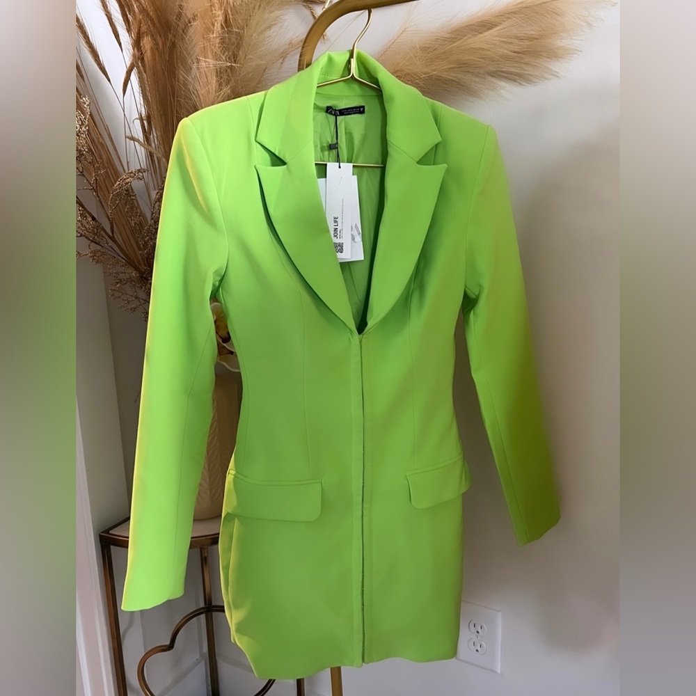 Zara Neon Lime Green Tailored Blazer Dress
